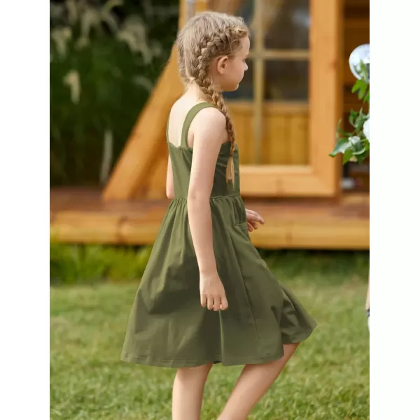 Arshiner Girl's Spaghetti Strap Button Down Midi Sleeveless Summer Casual Sundress A-line Dress with Pockets