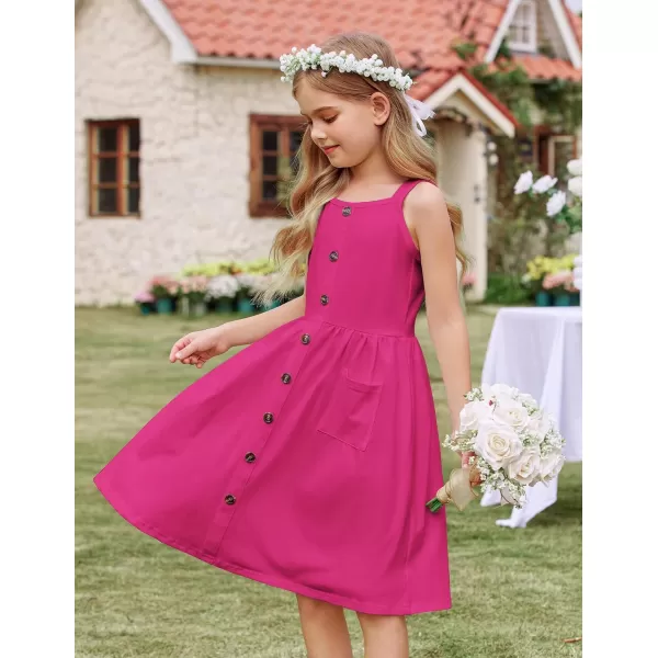 Arshiner Girl's Spaghetti Strap Button Down Midi Sleeveless Summer Casual Sundress A-line Dress with Pockets