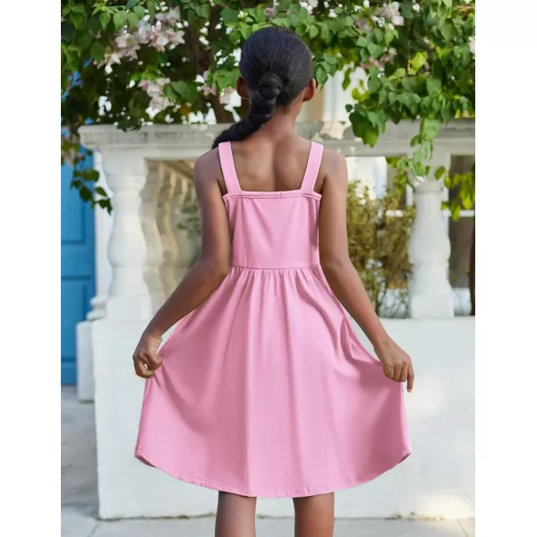 Arshiner Girl's Spaghetti Strap Button Down Midi Sleeveless Summer Casual Sundress A-line Dress with Pockets