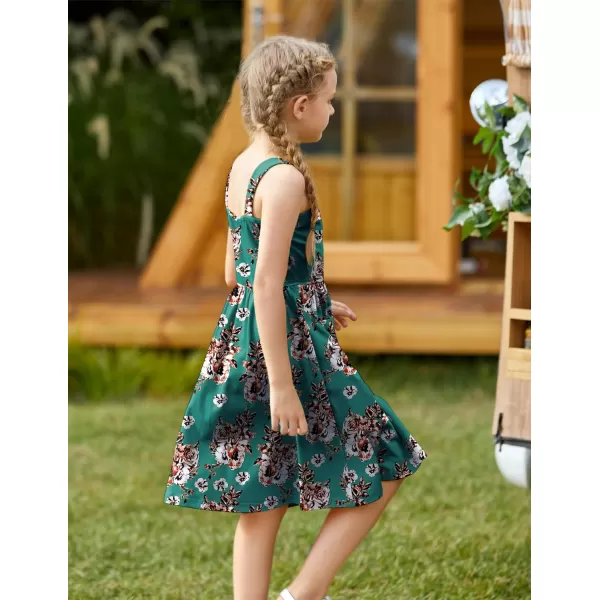 Arshiner Girl's Spaghetti Strap Button Down Midi Sleeveless Summer Casual Sundress A-line Dress with Pockets