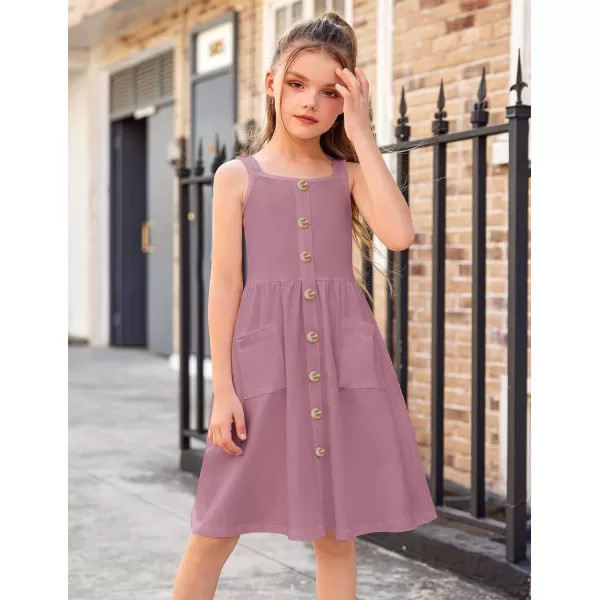 Arshiner Girl's Spaghetti Strap Button Down Midi Sleeveless Summer Casual Sundress A-line Dress with Pockets