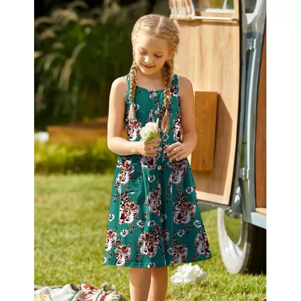 Arshiner Girl's Spaghetti Strap Button Down Midi Sleeveless Summer Casual Sundress A-line Dress with Pockets