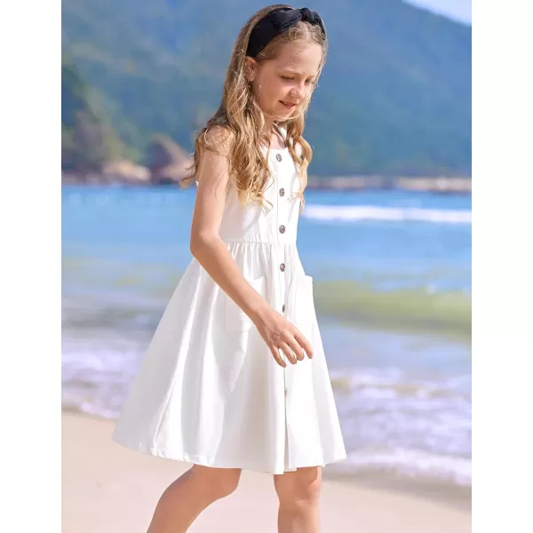 Arshiner Girl's Spaghetti Strap Button Down Midi Sleeveless Summer Casual Sundress A-line Dress with Pockets