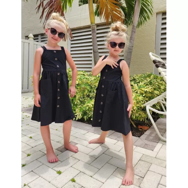 Arshiner Girl's Spaghetti Strap Button Down Midi Sleeveless Summer Casual Sundress A-line Dress with Pockets