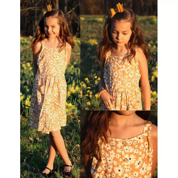 Arshiner Girl's Spaghetti Strap Button Down Midi Sleeveless Summer Casual Sundress A-line Dress with Pockets