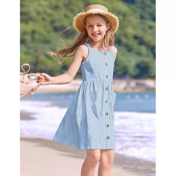 Arshiner Girl's Spaghetti Strap Button Down Midi Sleeveless Summer Casual Sundress A-line Dress with Pockets