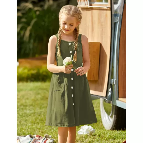 Arshiner Girl's Spaghetti Strap Button Down Midi Sleeveless Summer Casual Sundress A-line Dress with Pockets