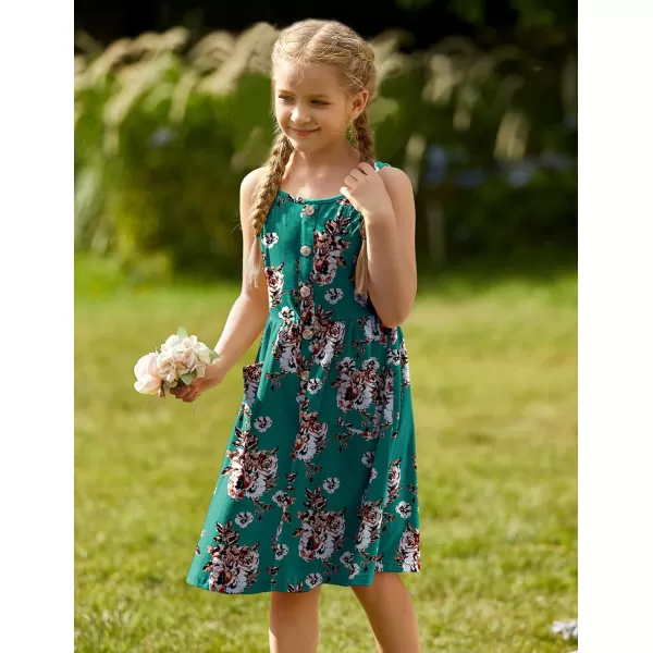 Arshiner Girl's Spaghetti Strap Button Down Midi Sleeveless Summer Casual Sundress A-line Dress with Pockets
