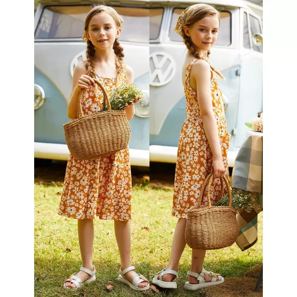 Arshiner Girl's Spaghetti Strap Button Down Midi Sleeveless Summer Casual Sundress A-line Dress with Pockets