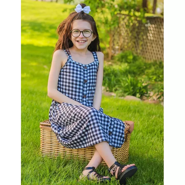 Arshiner Girl's Spaghetti Strap Button Down Midi Sleeveless Summer Casual Sundress A-line Dress with Pockets