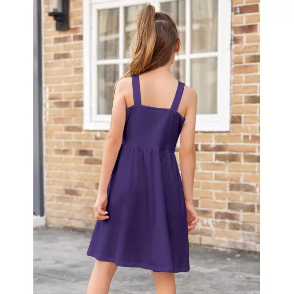 Arshiner Girl's Spaghetti Strap Button Down Midi Sleeveless Summer Casual Sundress A-line Dress with Pockets