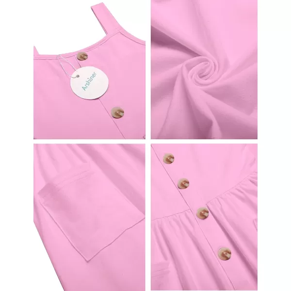 Arshiner Girl's Spaghetti Strap Button Down Midi Sleeveless Summer Casual Sundress A-line Dress with Pockets
