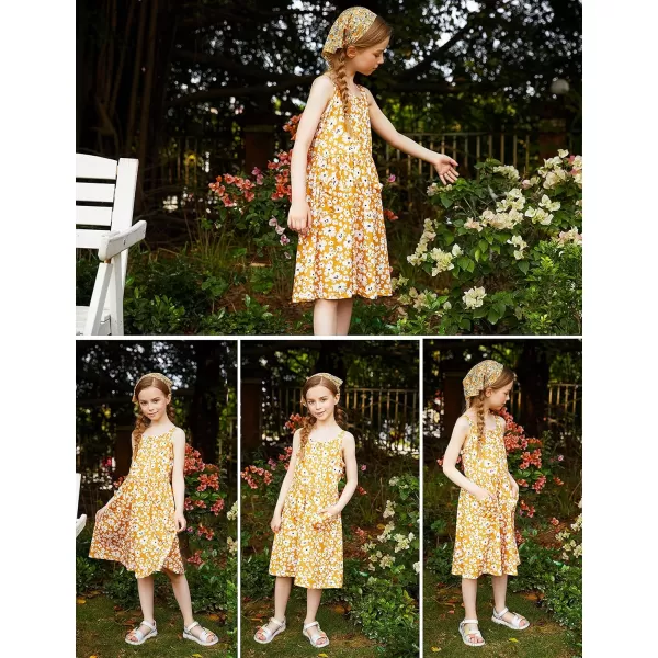 Arshiner Girl's Spaghetti Strap Button Down Midi Sleeveless Summer Casual Sundress A-line Dress with Pockets