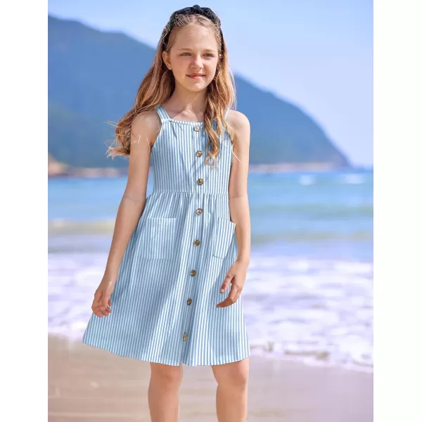Arshiner Girl's Spaghetti Strap Button Down Midi Sleeveless Summer Casual Sundress A-line Dress with Pockets
