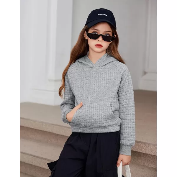 Arshiner Girls Sweatshirt Waffle Cropped Hoodies Casual Long Sleeve Pullover Tops for Kids
