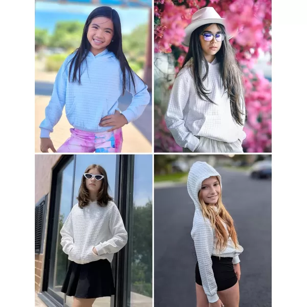 Arshiner Girls Sweatshirt Waffle Cropped Hoodies Casual Long Sleeve Pullover Tops for Kids