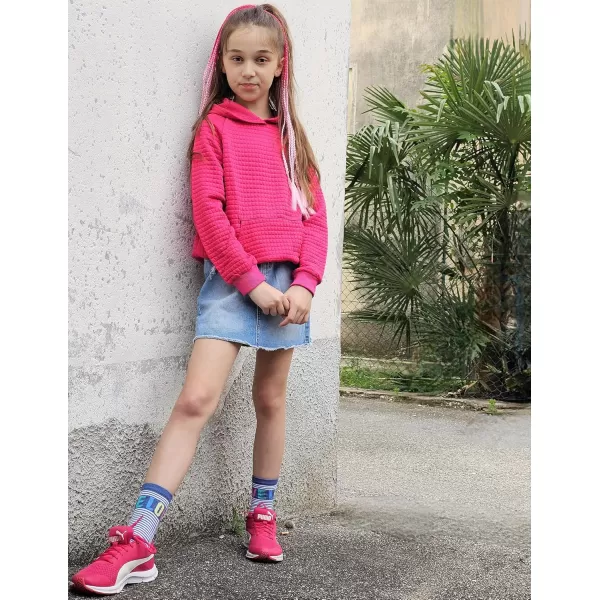 Arshiner Girls Sweatshirt Waffle Cropped Hoodies Casual Long Sleeve Pullover Tops for Kids