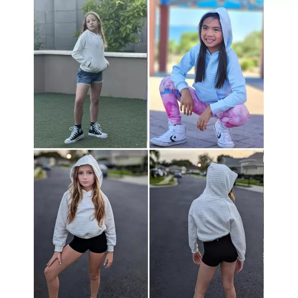 Arshiner Girls Sweatshirt Waffle Cropped Hoodies Casual Long Sleeve Pullover Tops for Kids