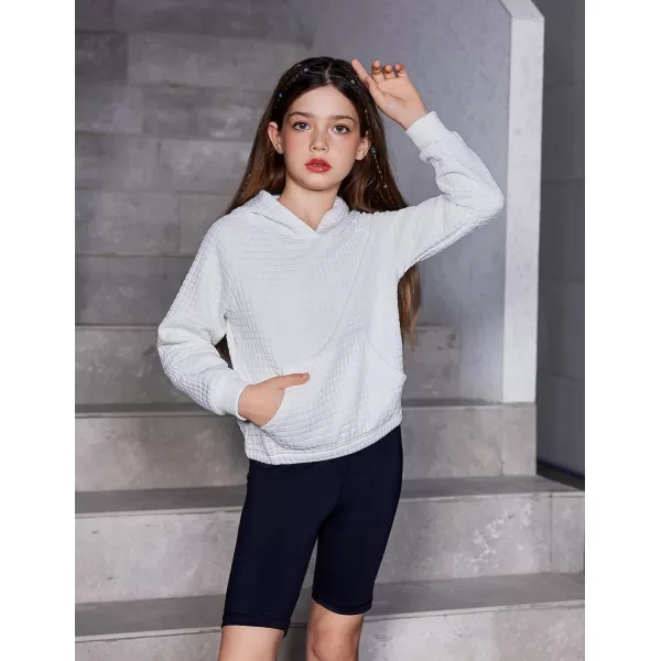 Arshiner Girls Sweatshirt Waffle Cropped Hoodies Casual Long Sleeve Pullover Tops for Kids