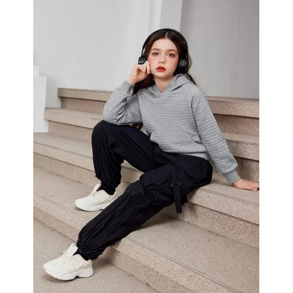 Arshiner Girls Sweatshirt Waffle Cropped Hoodies Casual Long Sleeve Pullover Tops for Kids