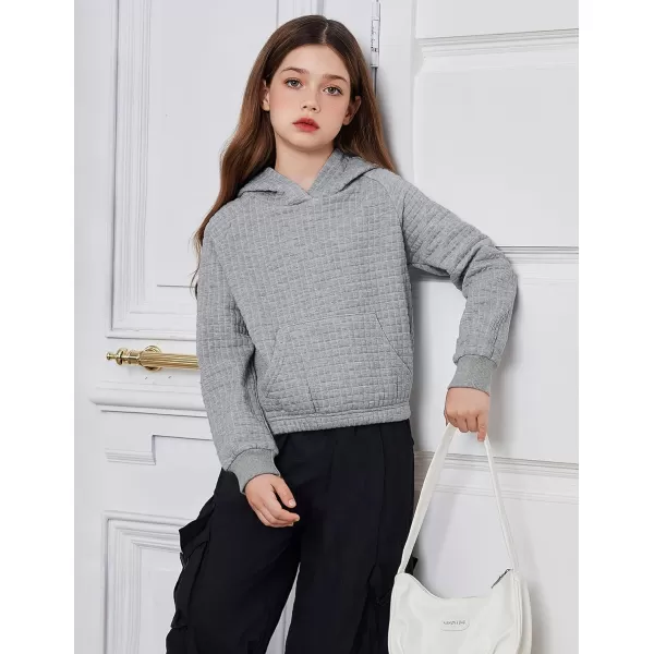 Arshiner Girls Sweatshirt Waffle Cropped Hoodies Casual Long Sleeve Pullover Tops for Kids
