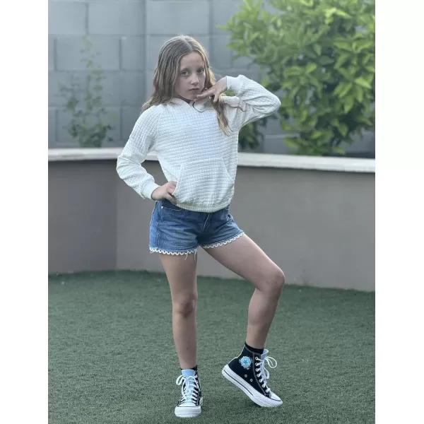 Arshiner Girls Sweatshirt Waffle Cropped Hoodies Casual Long Sleeve Pullover Tops for Kids