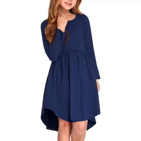 Arshiner Girl Long Sleeve A Line Skater Casual Twirly Casual Dress