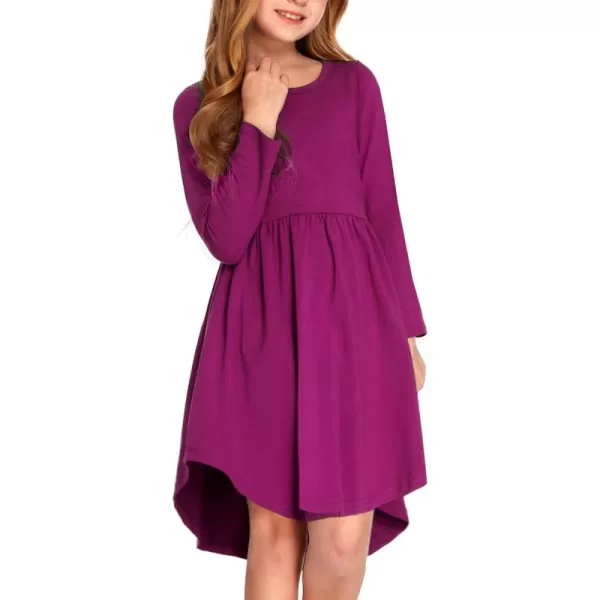 Arshiner Girl Long Sleeve A Line Skater Casual Twirly Casual Dress