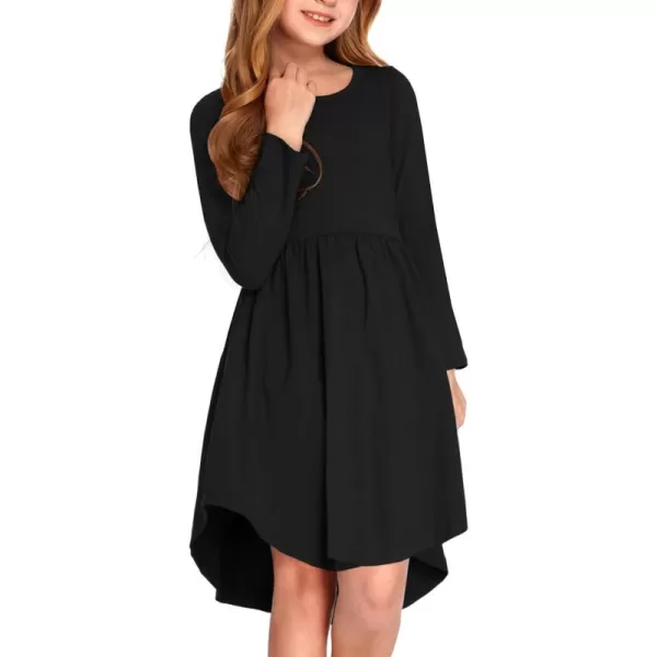 Arshiner Girl Long Sleeve A Line Skater Casual Twirly Casual Dress