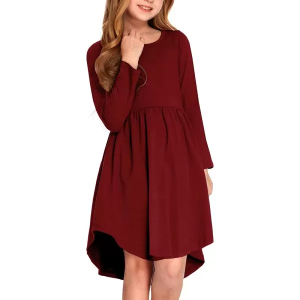 Arshiner Girl Long Sleeve A Line Skater Casual Twirly Casual Dress