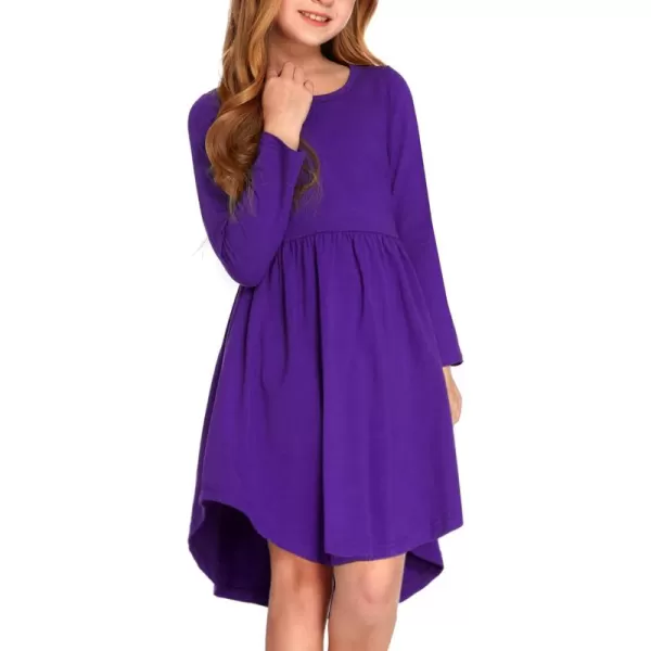 Arshiner Girl Long Sleeve A Line Skater Casual Twirly Casual Dress