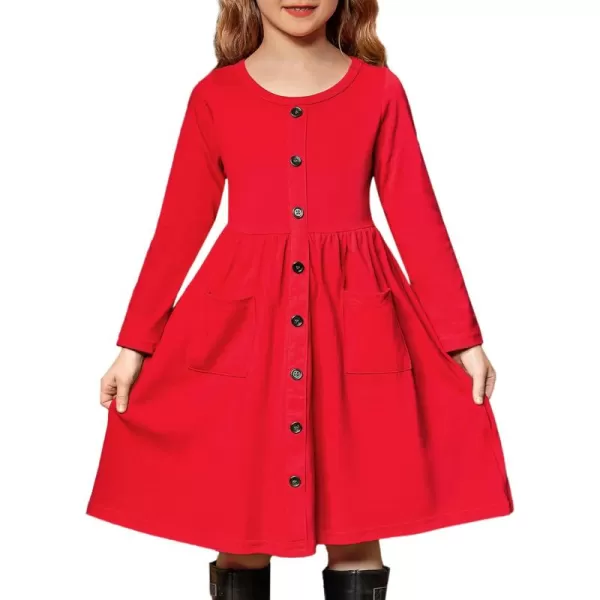 Arshiner Girl's Dresses Button Down Midi Long Sleeve Casual Sundress A-line Dress with Pockets