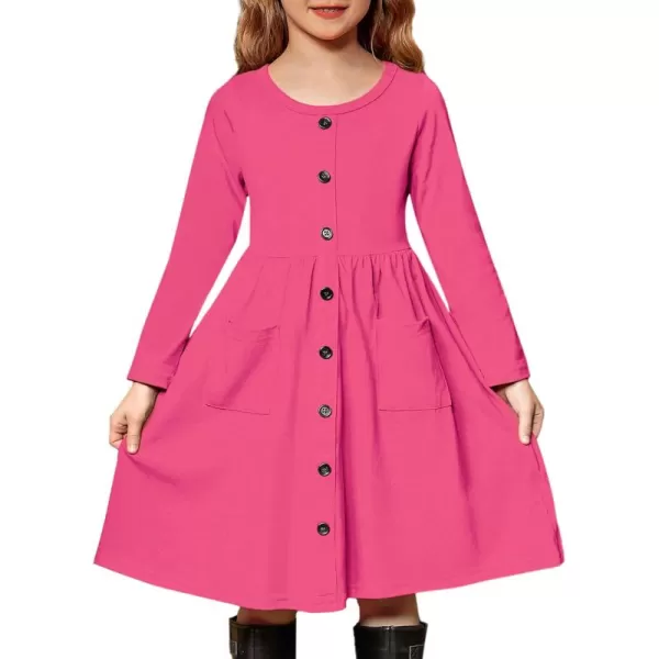 Arshiner Girl's Dresses Button Down Midi Long Sleeve Casual Sundress A-line Dress with Pockets