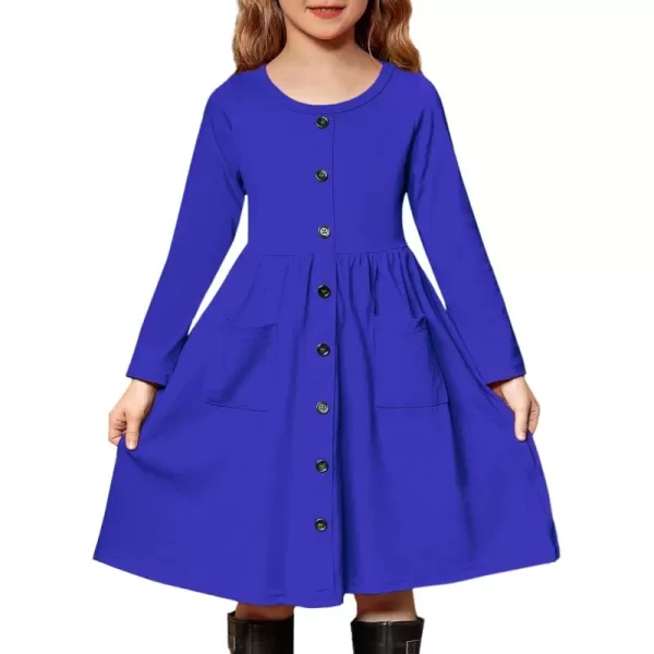 Arshiner Girl's Dresses Button Down Midi Long Sleeve Casual Sundress A-line Dress with Pockets