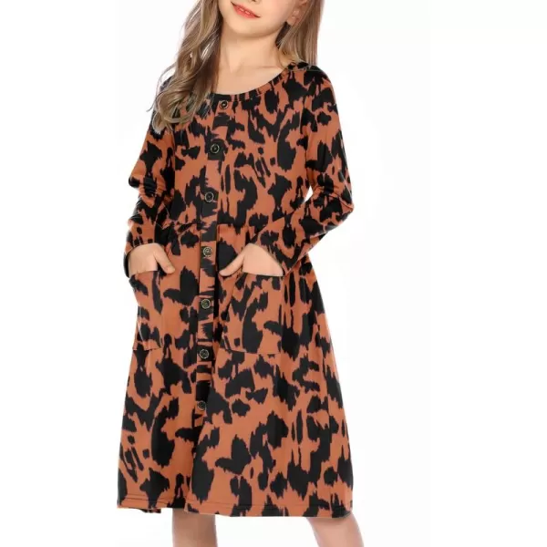 Arshiner Girl's Dresses Button Down Midi Long Sleeve Casual Sundress A-line Dress with Pockets