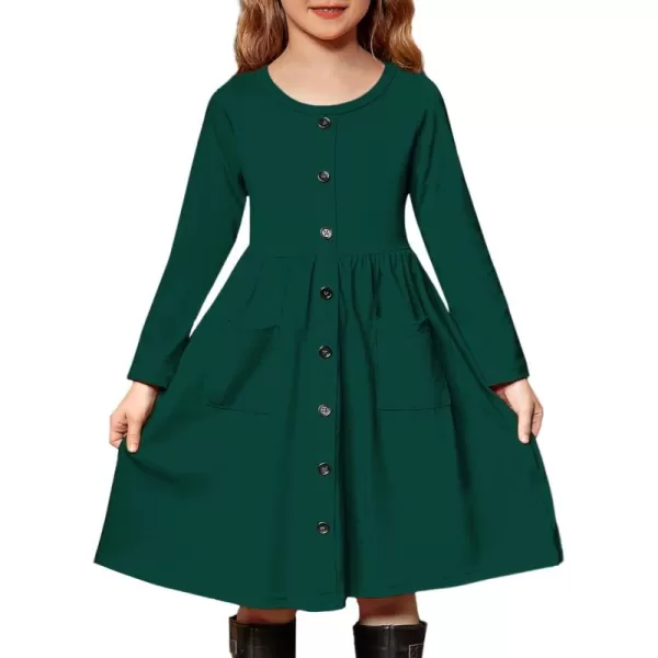 Arshiner Girl's Dresses Button Down Midi Long Sleeve Casual Sundress A-line Dress with Pockets