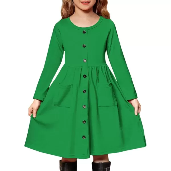 Arshiner Girl's Dresses Button Down Midi Long Sleeve Casual Sundress A-line Dress with Pockets