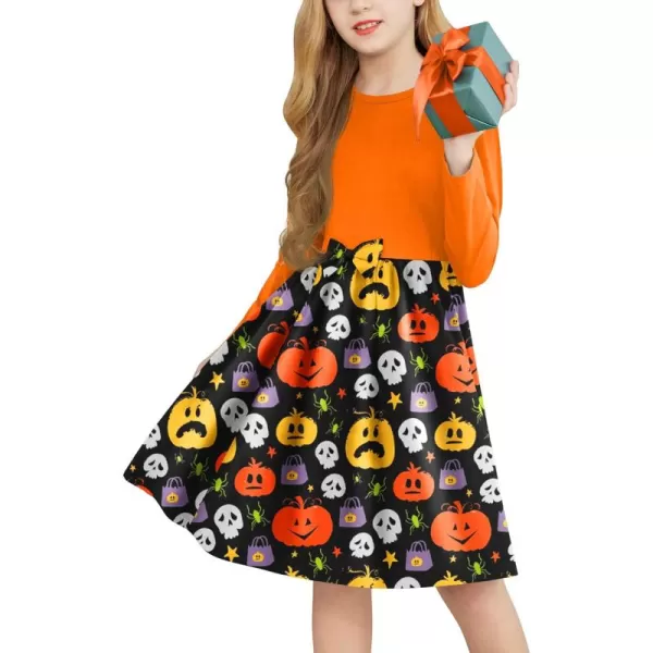 Arshiner Girls Long Sleeve Dress A line Twirly Skater Casual Bow Tie Dress