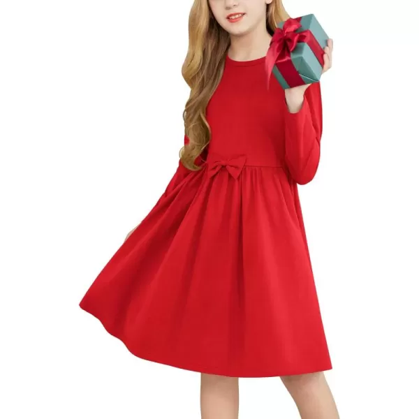 Arshiner Girls Long Sleeve Dress A line Twirly Skater Casual Bow Tie Dress