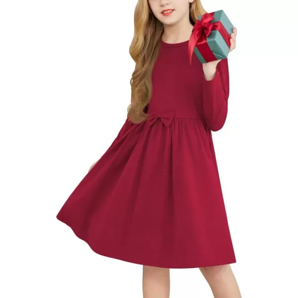 Arshiner Girls Long Sleeve Dress A line Twirly Skater Casual Bow Tie Dress