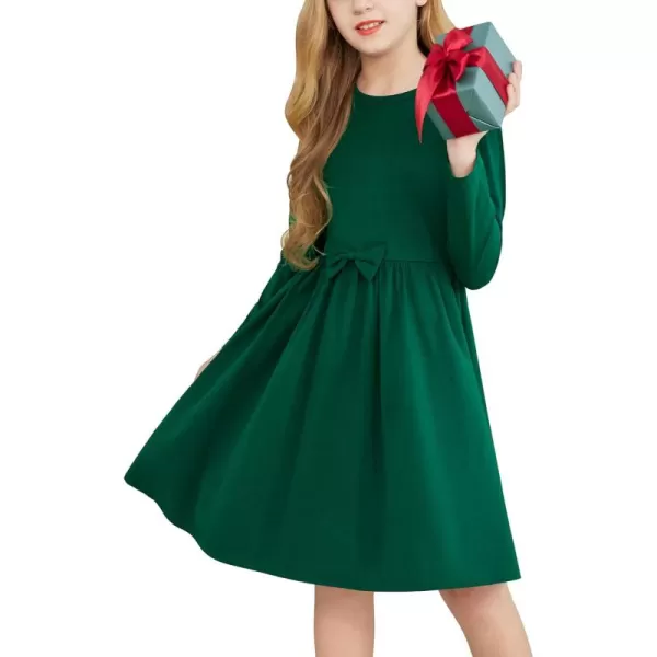 Arshiner Girls Long Sleeve Dress A line Twirly Skater Casual Bow Tie Dress