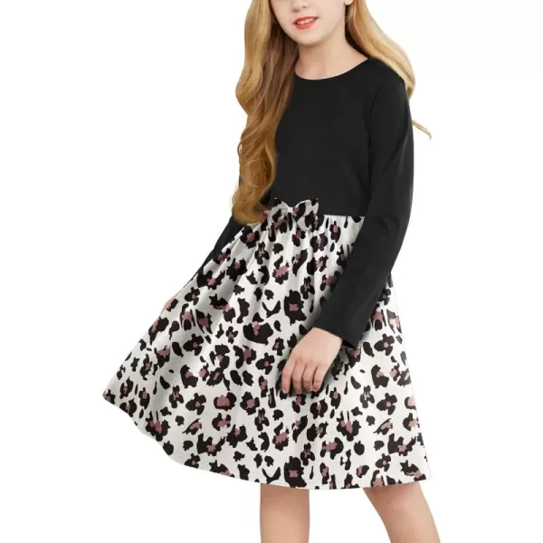 Arshiner Girls Long Sleeve Dress A line Twirly Skater Casual Bow Tie Dress