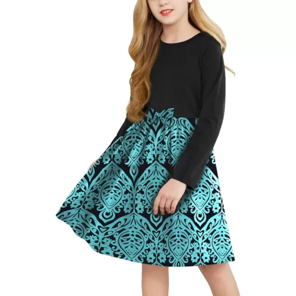 Arshiner Girls Long Sleeve Dress A line Twirly Skater Casual Bow Tie Dress