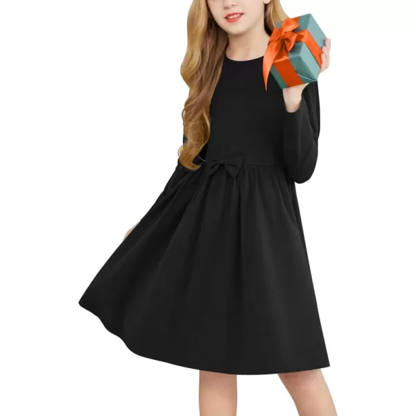Arshiner Girls Long Sleeve Dress A line Twirly Skater Casual Bow Tie Dress