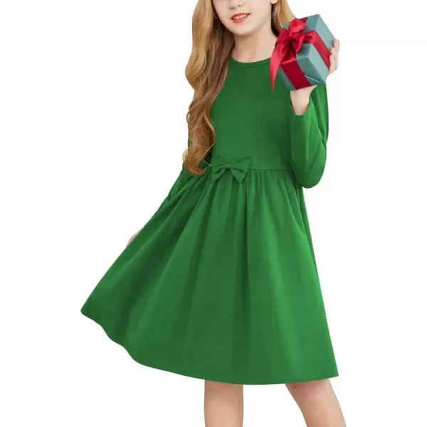 Arshiner Girls Long Sleeve Dress A line Twirly Skater Casual Bow Tie Dress