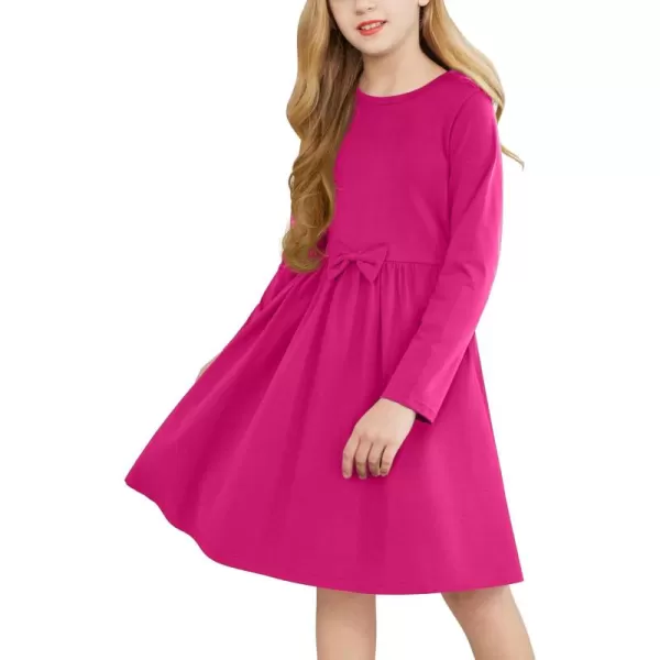 Arshiner Girls Long Sleeve Dress A line Twirly Skater Casual Bow Tie Dress