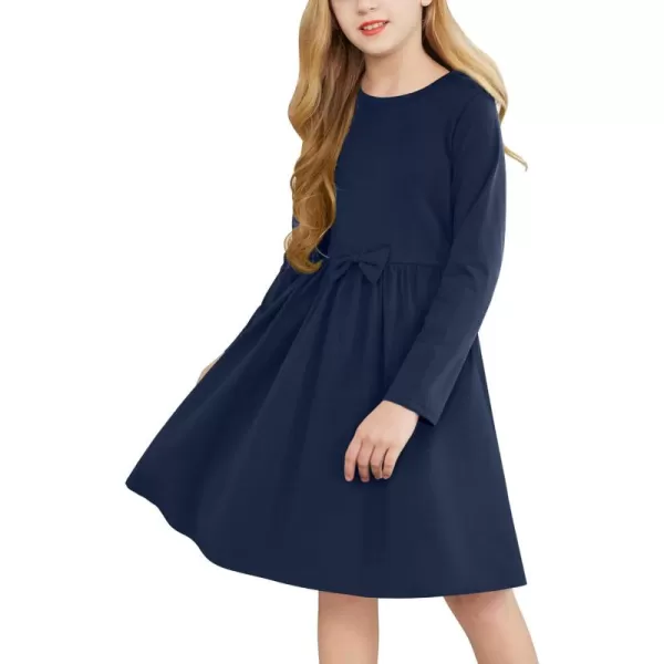 Arshiner Girls Long Sleeve Dress A line Twirly Skater Casual Bow Tie Dress