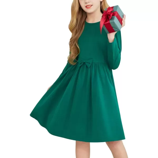Arshiner Girls Long Sleeve Dress A line Twirly Skater Casual Bow Tie Dress