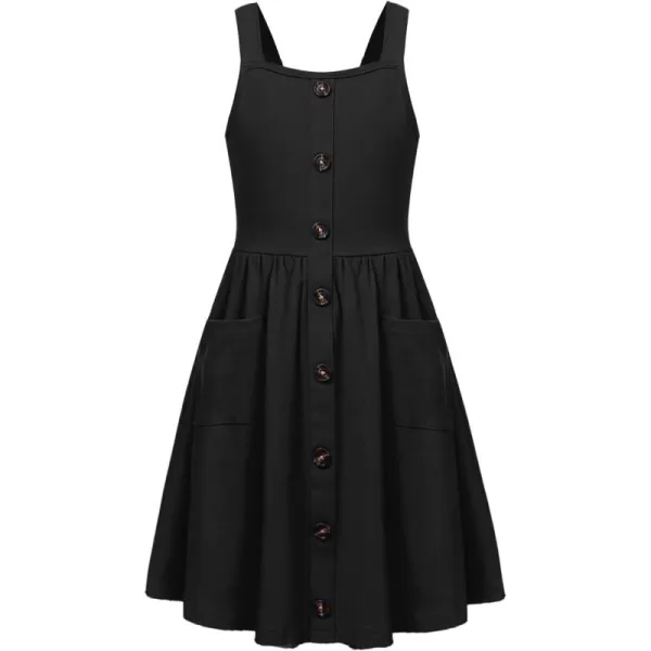 Arshiner Girl's Spaghetti Strap Button Down Midi Sleeveless Summer Casual Sundress A-line Dress with Pockets
