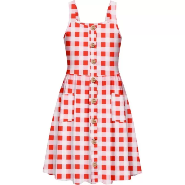 Arshiner Girl's Spaghetti Strap Button Down Midi Sleeveless Summer Casual Sundress A-line Dress with Pockets